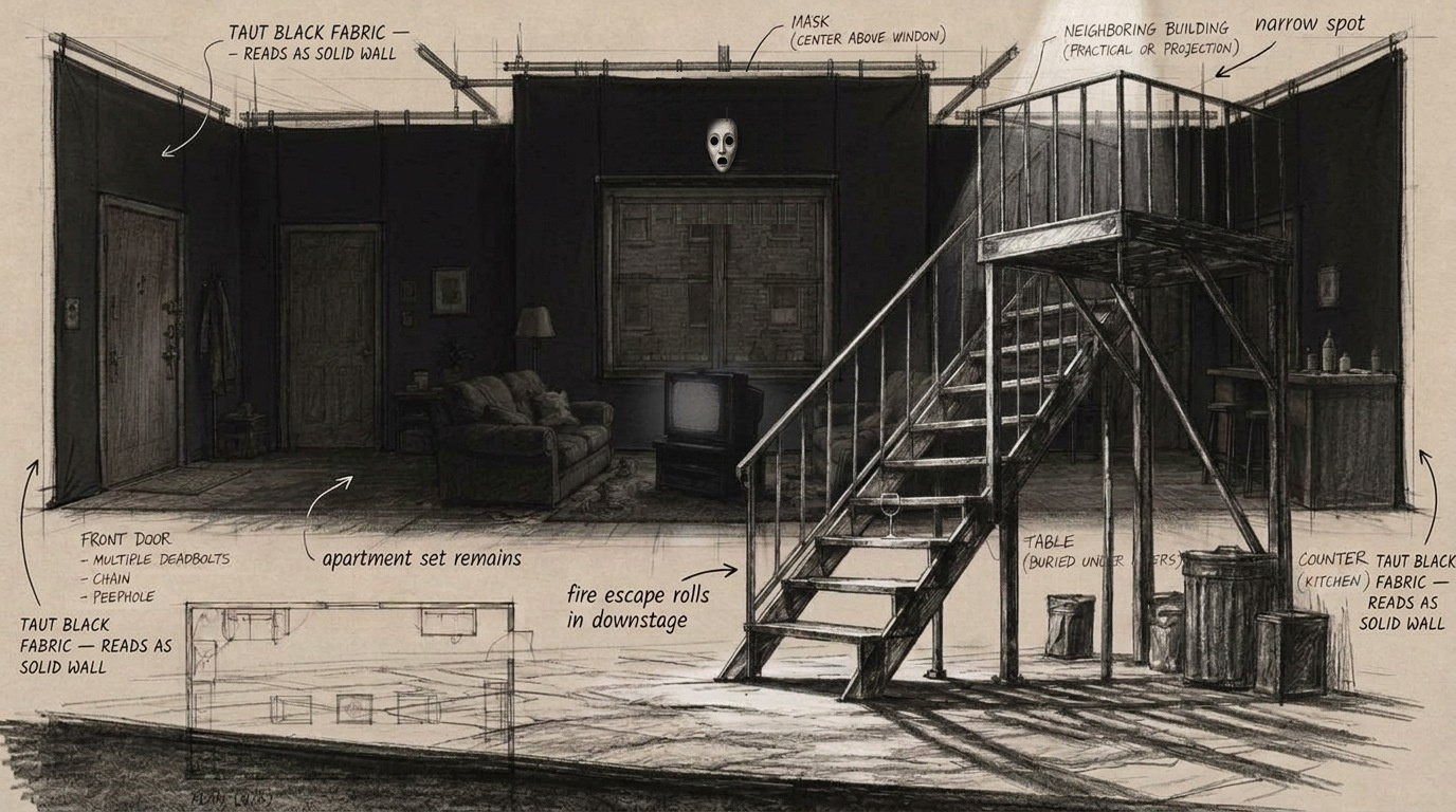 Set design concept sketch — The Fire Escape